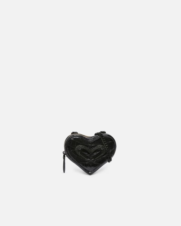 Portamonete a forma di cuore stampa cocco vernice nera nero limousine block color