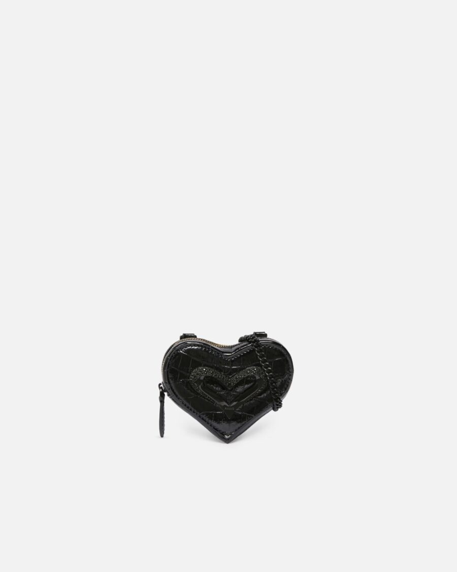Portamonete a forma di cuore stampa cocco vernice nera nero limousine block color