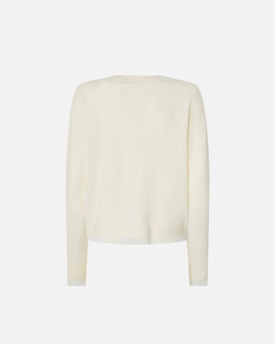 Pullover bianco misto cachemire scollo a V - immagine 2