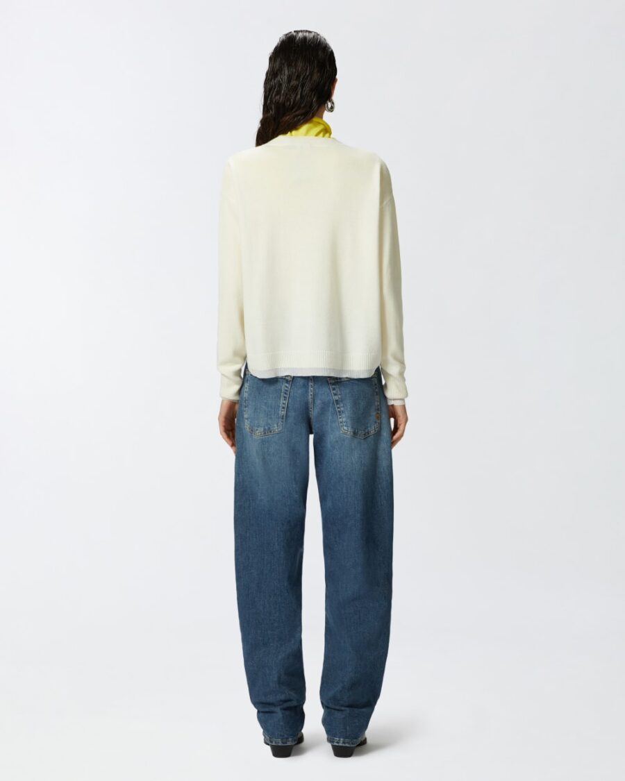 Pullover bianco misto cachemire scollo a V - immagine 5