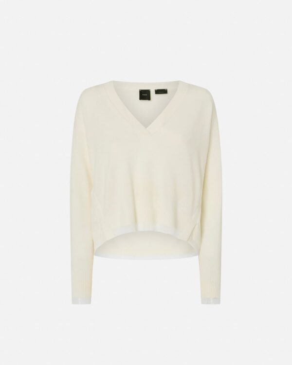 Pullover bianco misto cachemire scollo a V bianco purezza