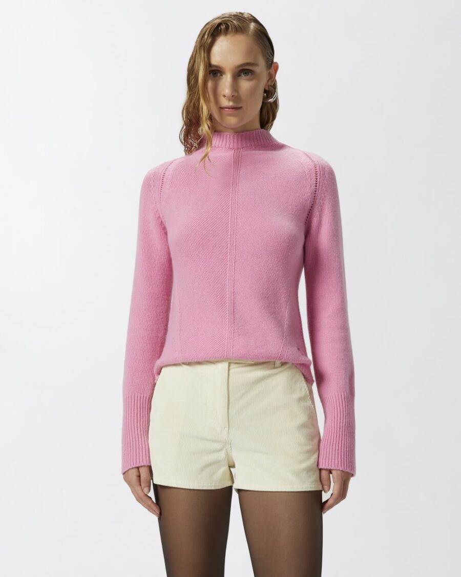 Pullover in maglia di misto cachemire collo alto rosa cachemire