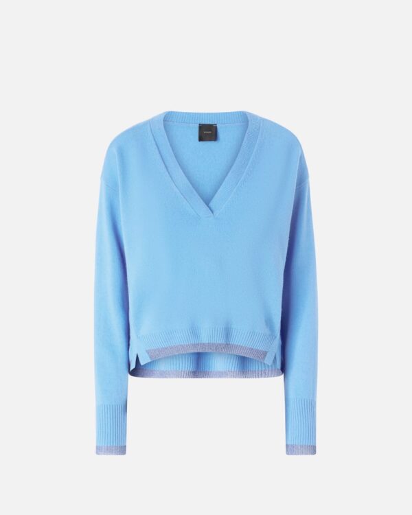 Pullover maglia misto cachemire con lurex azzurro e pervinca