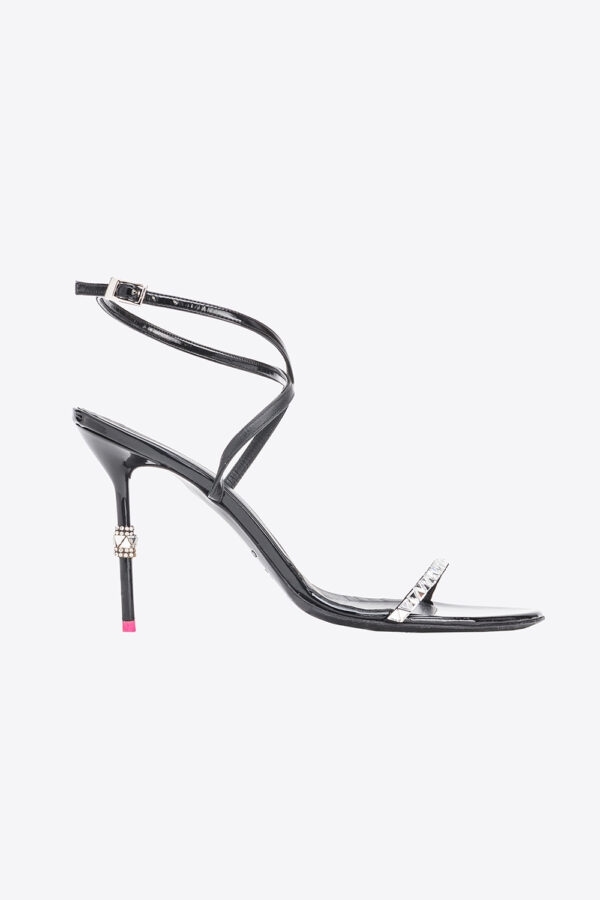 Sandali in vernice con strass nero limousine