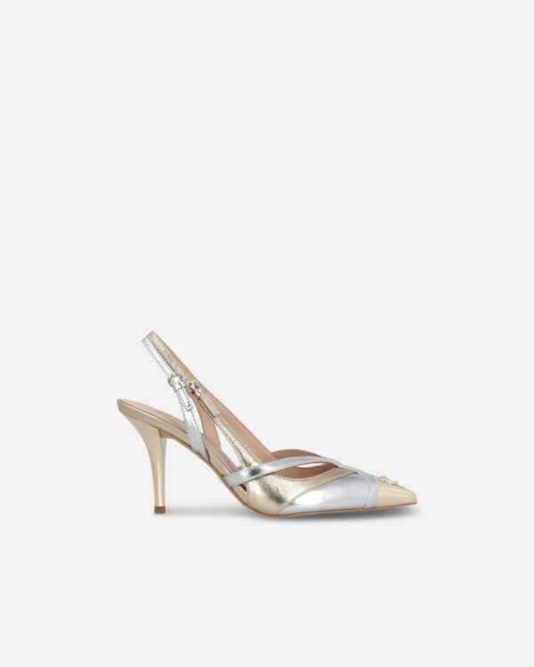 Scarpe décolleté laminate con tacco e punta in metallo  silver e light gold