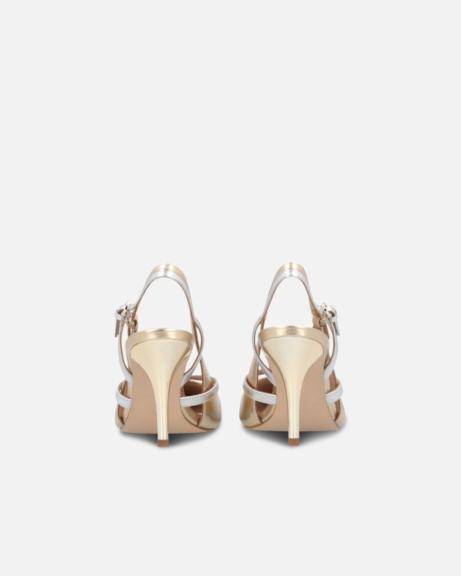 Scarpe décolleté laminate con tacco e punta in metallo - immagine 7
