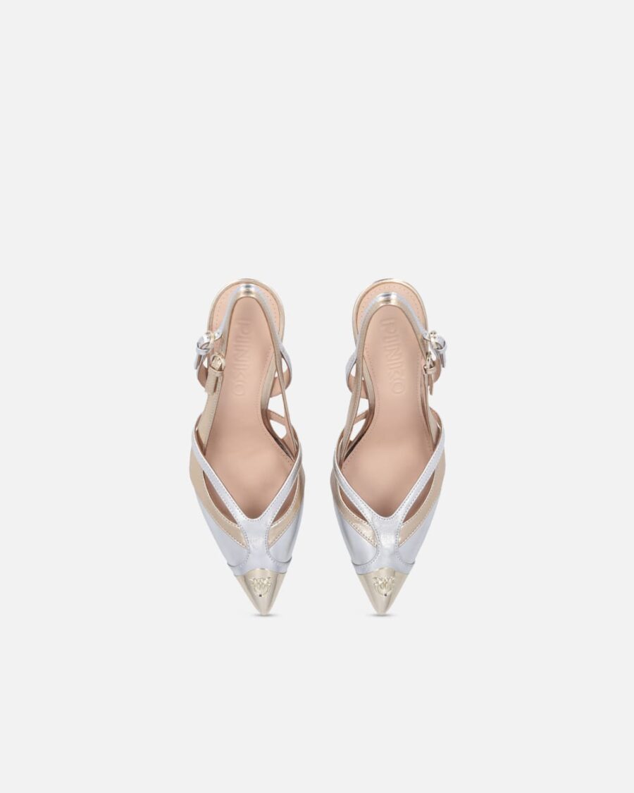 Scarpe décolleté laminate con tacco e punta in metallo - immagine 8