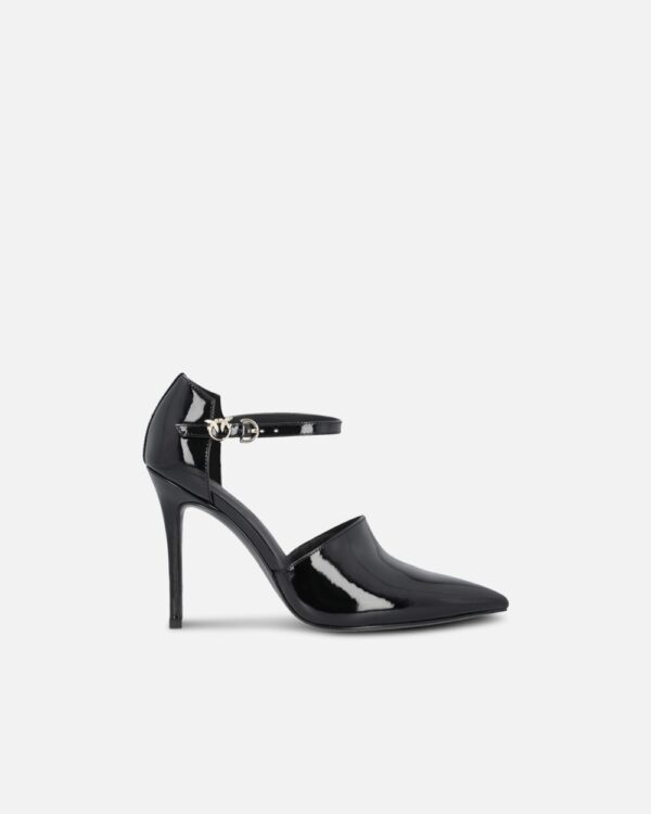 Scarpe lucide con tacco e cinturino davanti nero limousine