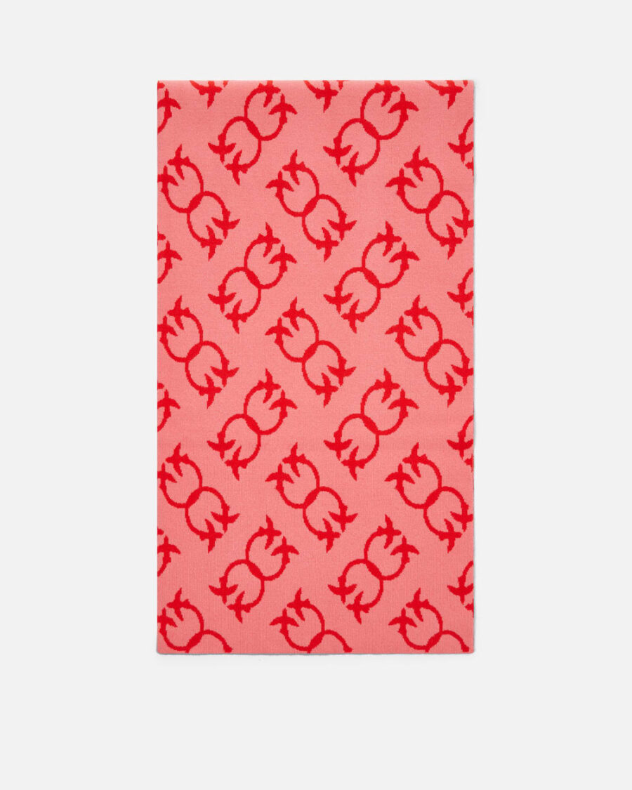 Sciarpa misto cachemire disegno Monogram rosa e rosso