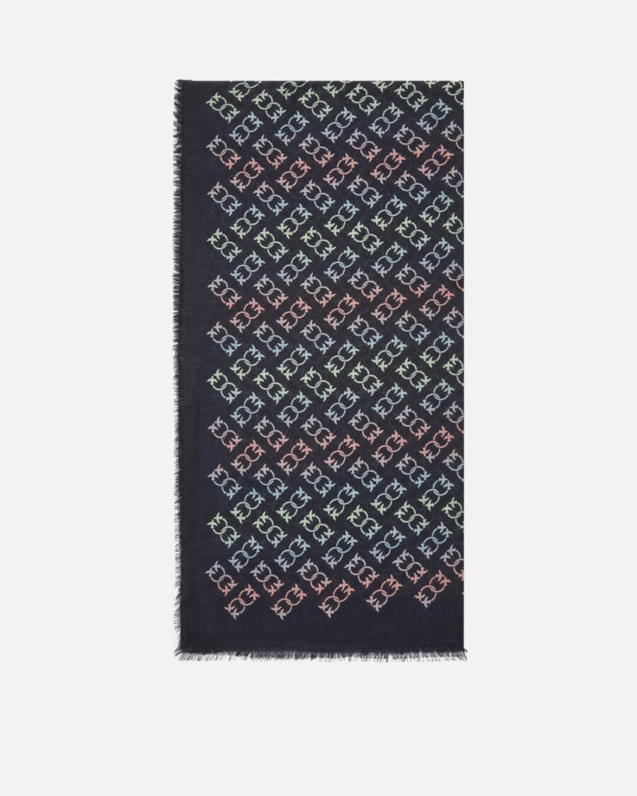 Sciarpa misto cachemire stampa Monogram nero e multicolor