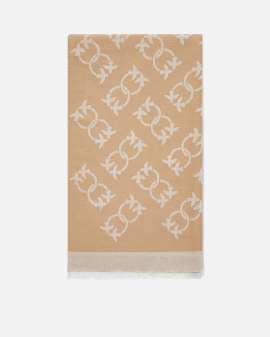 Sciarpa tessuto jacquard misto cachemire logo cammello mocaccino