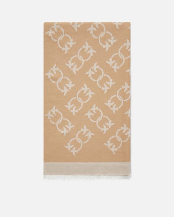 Jacquard fabric cashmere blend scarf logo cammello mocaccino