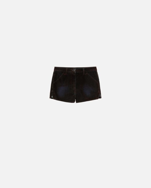 Shorts aderenti in denim flock marrone e profondo