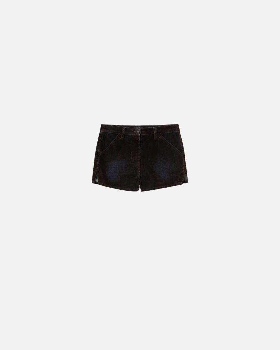 Slim-fit flocked denim shorts marrone e profondo