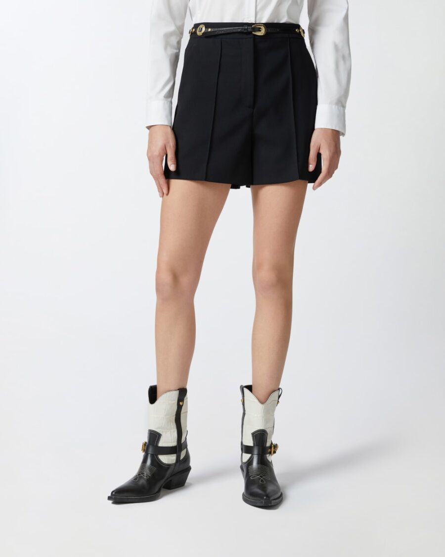 Tailored wool twill shorts with crease detail - Image 4