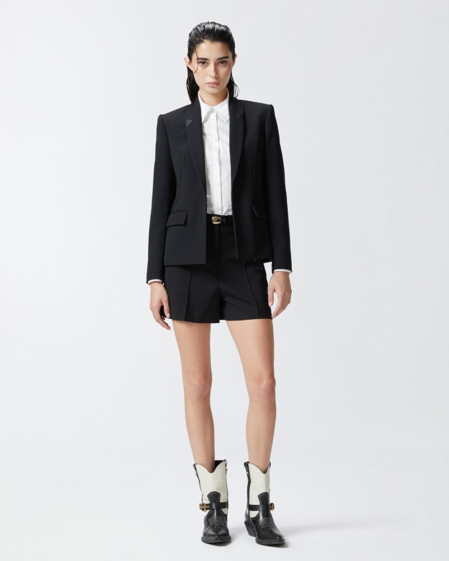 Shorts sartoriali in twill di lana con piega nero limousine