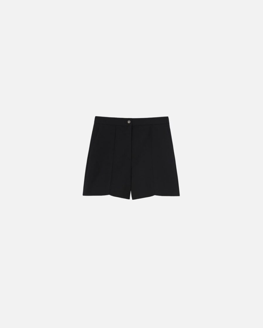 Tailored wool twill shorts with crease detail nero limousine