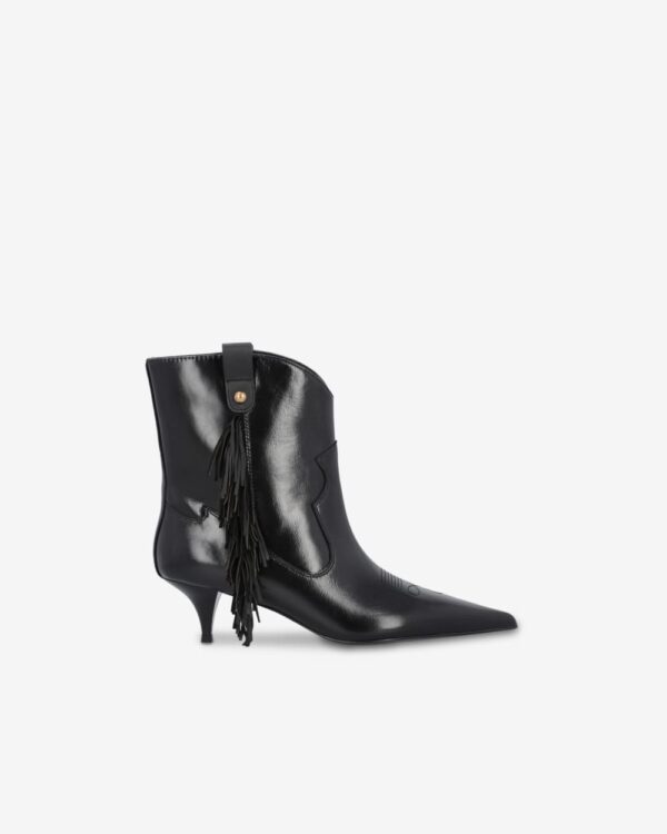 Stivaletti a punta in nappa con frange nero limousine