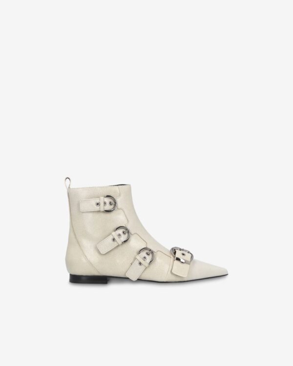 Pointed-toe leather ankle boots with buckles egg