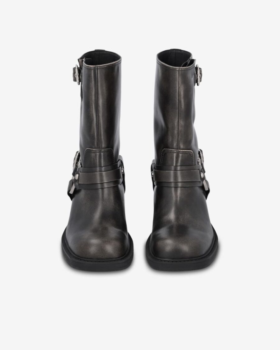 Calf-high leather biker boots with buckles - Image 8