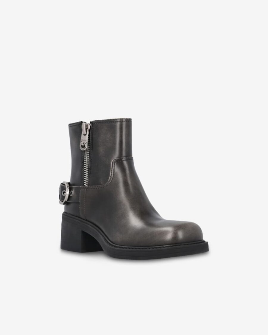 Leather biker-style ankle boots with buckles - Image 2