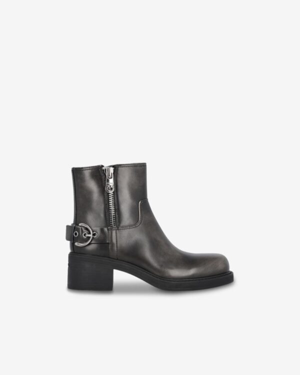 Stivaletti biker alla caviglia in pelle con fibbie nero limousine