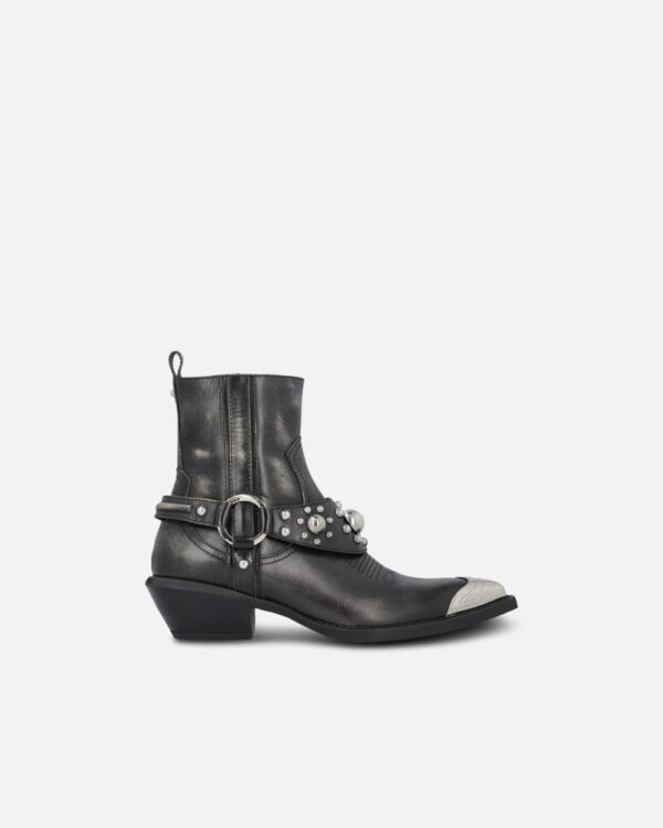Texan-style ankle boots in brushed leather with metal toe nero limousine