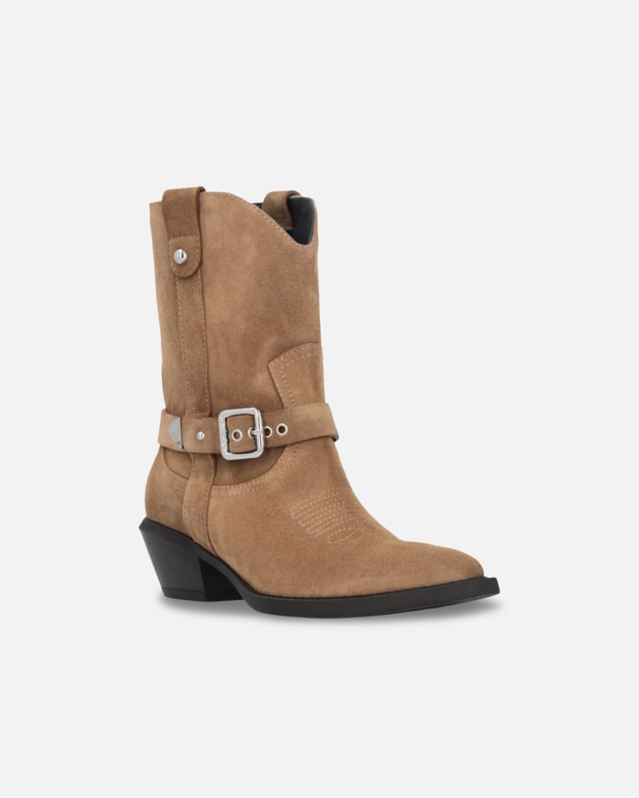 Stivaletti texani in suede con tacco - immagine 2