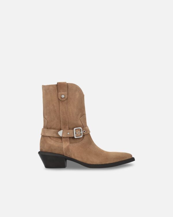 Stivaletti texani in suede con tacco marrone
