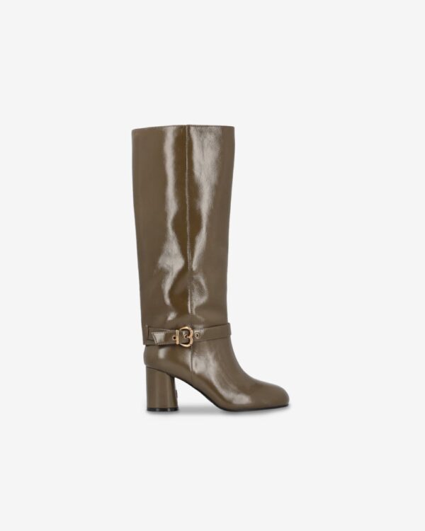 Stivali alti con tacco in nappa bright military