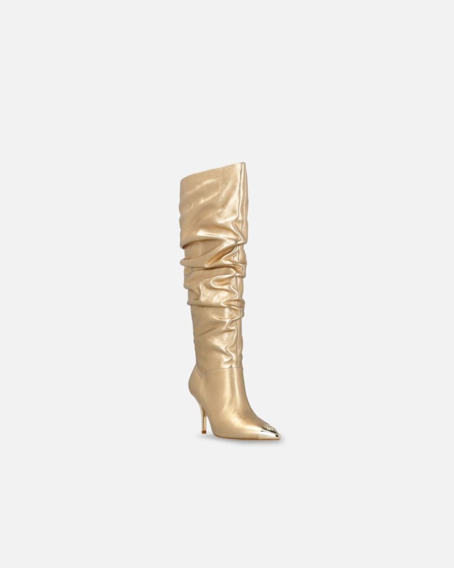 Heeled high boots in golden nappa leather - Image 2