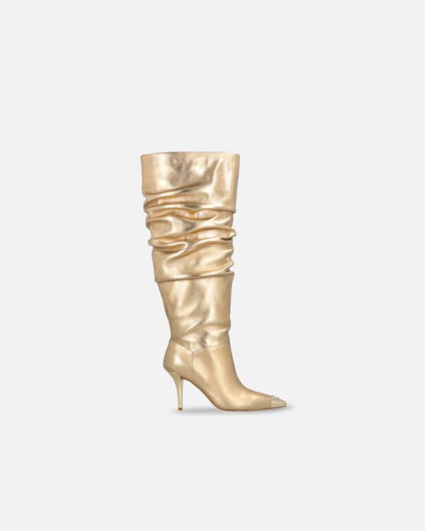 Stivali alti in nappa dorata con tacco light gold