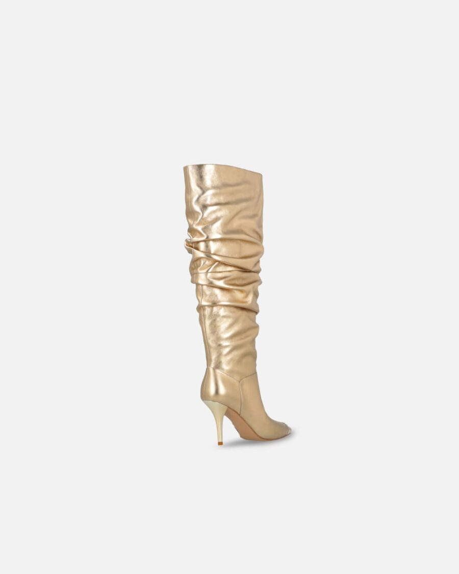 Heeled high boots in golden nappa leather - Image 3
