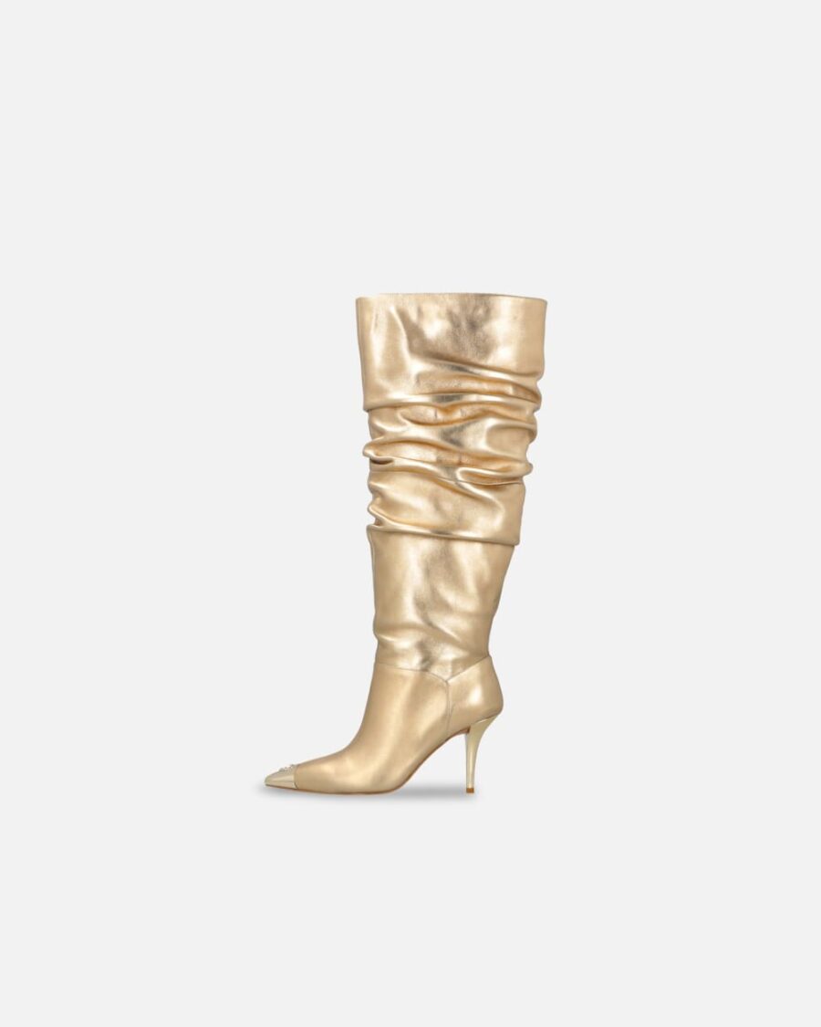 Heeled high boots in golden nappa leather - Image 5
