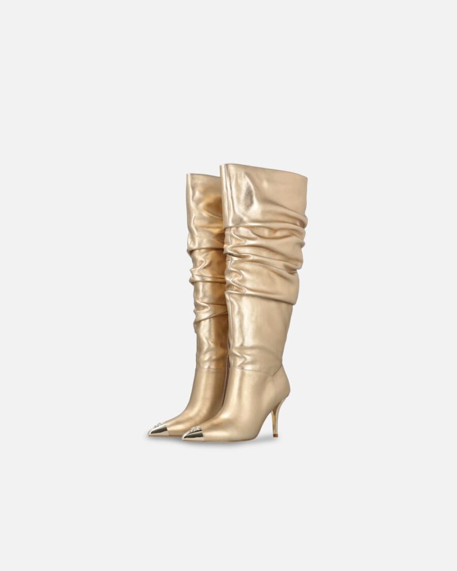 Heeled high boots in golden nappa leather - Image 6