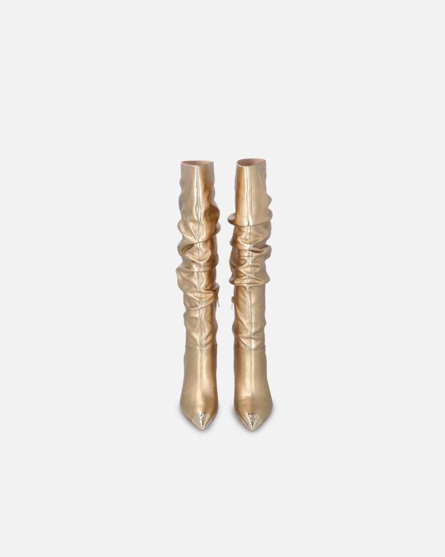 Heeled high boots in golden nappa leather - Image 8