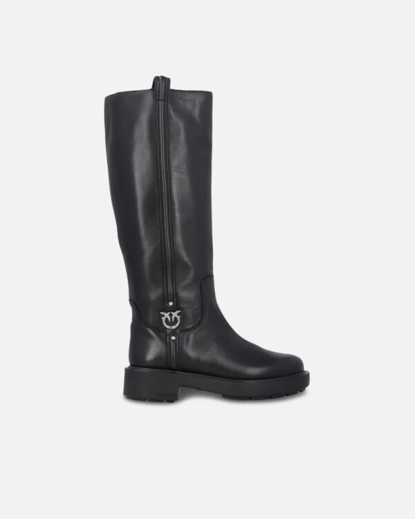 High leather boots with logo detail nero limousine