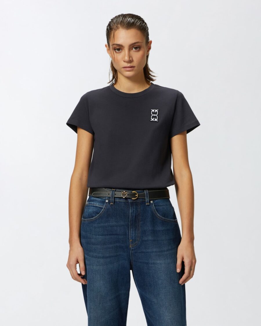 T-shirt con applicazione Monogram blu marino cupo