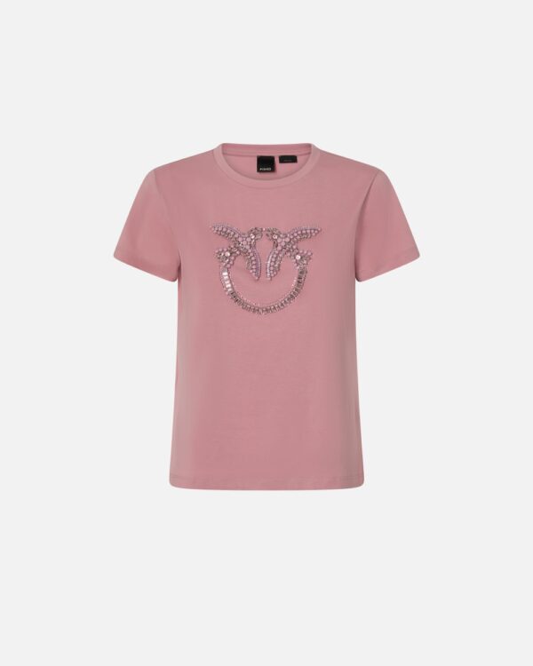T-shirt with crystal-embroidered Love Birds logo rosa zefiro