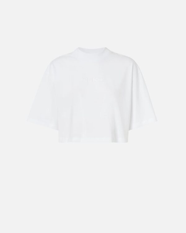 T-shirt cropped con logo ricamato bianco brill.