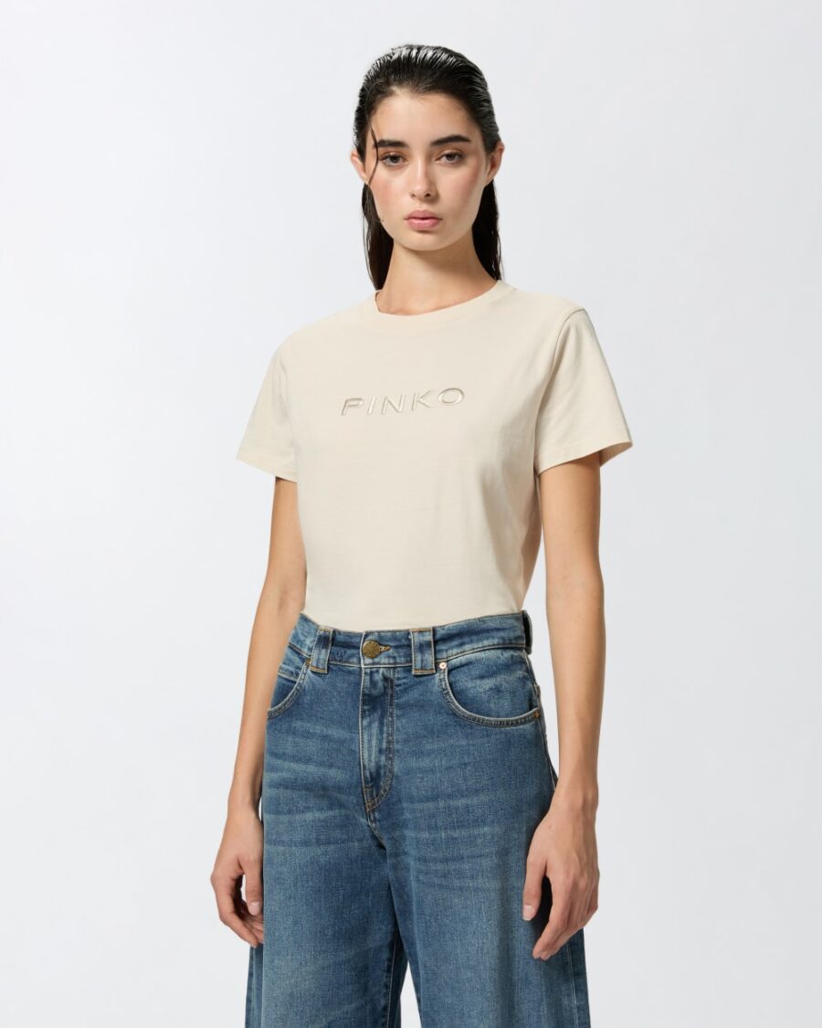 T-shirt logo effetto ricamato bianco brill.