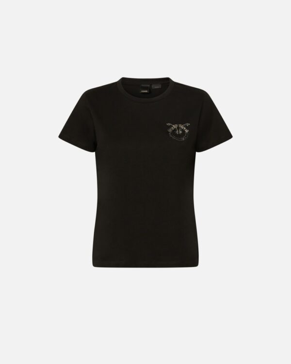 T-shirt maniche corte con ricamo gioiello Love Birds nero limousine