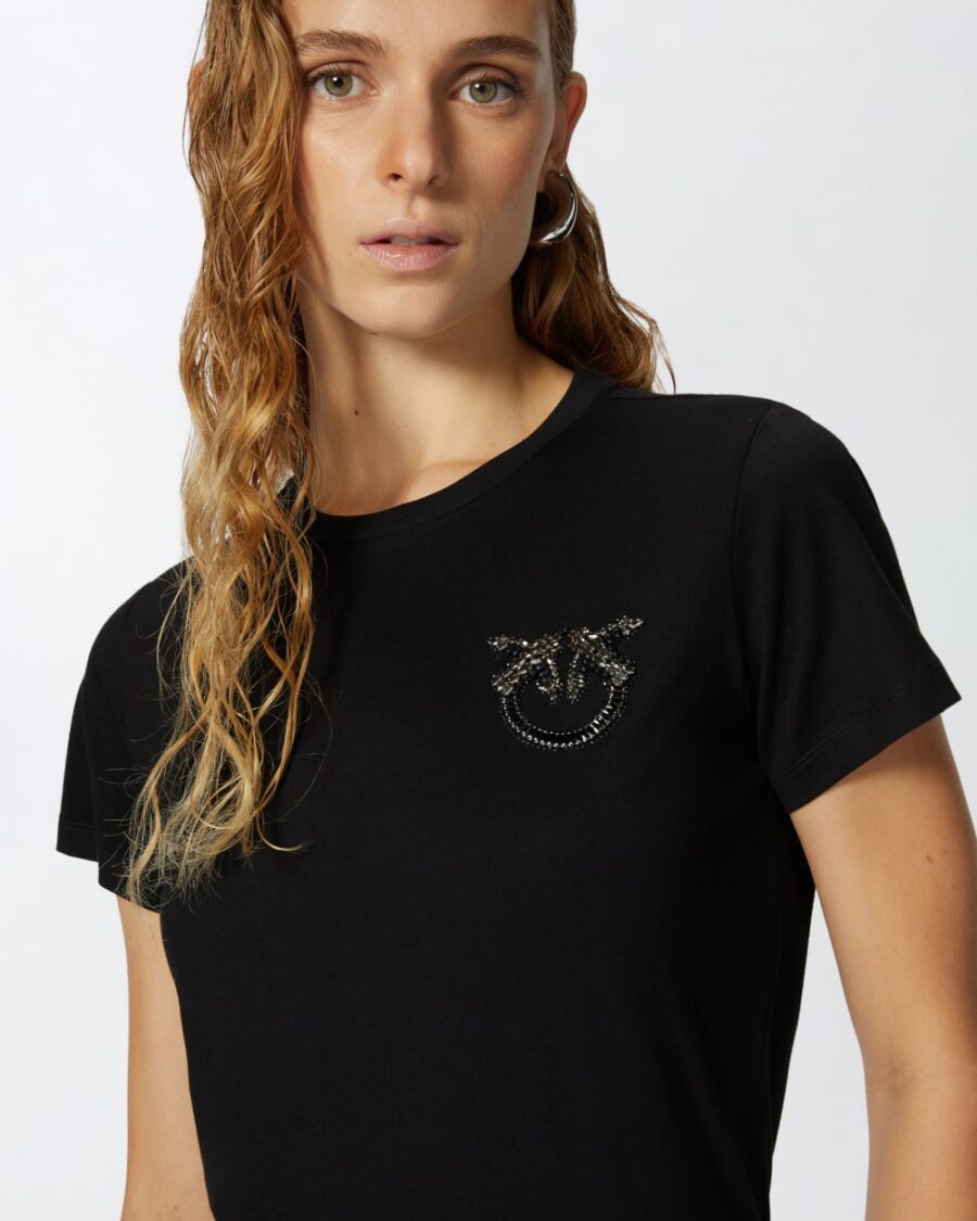 Short-sleeved T-shirt with bejewelled Love Birds embroidery - Image 6