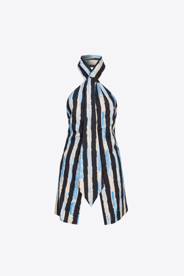 Top all'americana riga pittorica nero e burro e azzurro