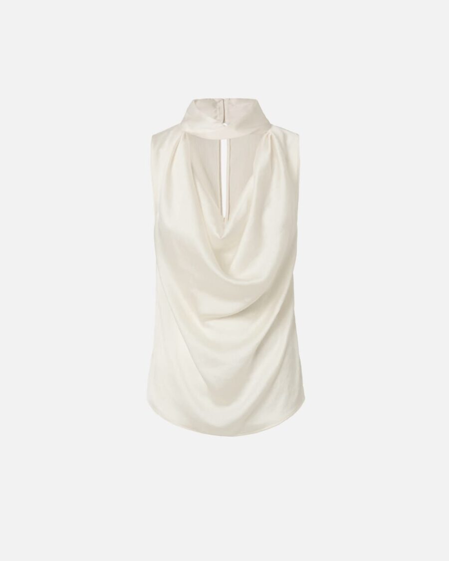 Top drappeggiato in satin increspato bianco giglio