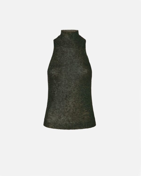 Top in mohair con collo alto lurex nero e lurex e verde