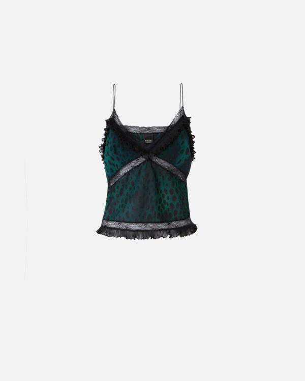 Lightweight top with dotted print and lace verde e nero