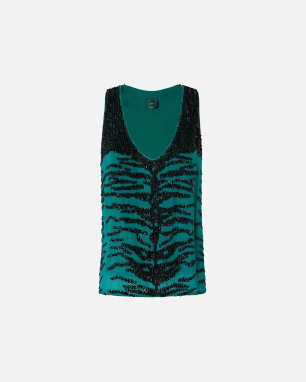 Top paillettes ricamo zebra verde e nero