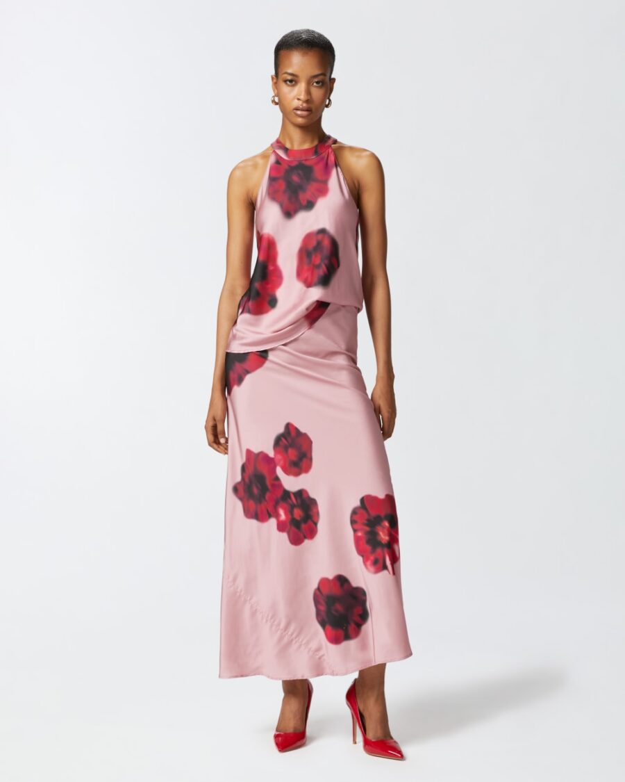 Top senza maniche in satin stampa fiori - immagine 5
