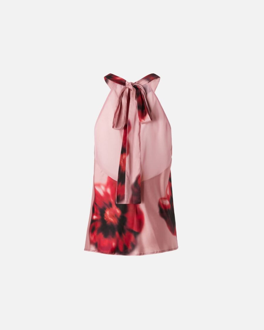 Top senza maniche in satin stampa fiori - immagine 2